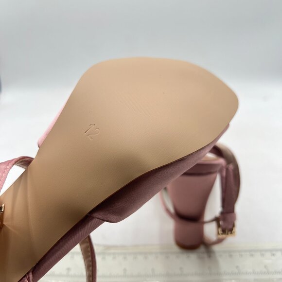 FOWT Pink Open Square Toe Satin Sandals Ankle Strap Chunky High Heels Shoes - Picture 6 of 8